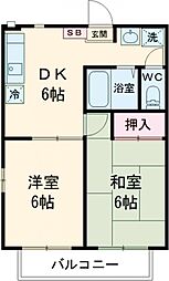 フェリース旗の台 1階2DKの間取り