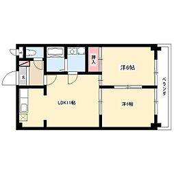 シンビリア花咲 2階2LDKの間取り