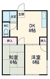 長谷川アパート 2階2DKの間取り