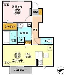 アヴィランス 1階1LDKの間取り