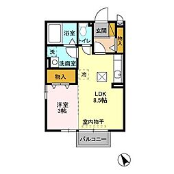 ジュネス港町 1階1LDKの間取り