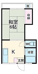 メゾン弥生 2階1Kの間取り