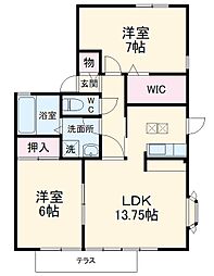ラフォーレ皇山 1階2LDKの間取り