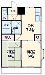 ベル牛久保 2階2DKの間取り