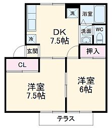 ジュネスなかじま　Ａ/Ｂ 1階2DKの間取り