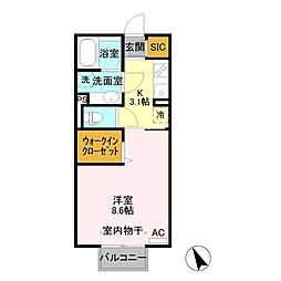 プランドール 2階1Kの間取り