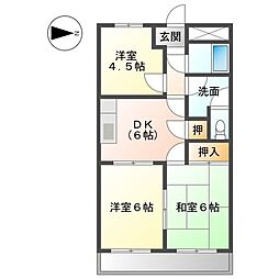 サニーハイツやとみ 2階3DKの間取り