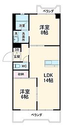 名鉄名古屋本線 本笠寺駅 徒歩15分の賃貸マンション 2階2LDKの間取り