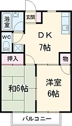 サマックスヴィラ岡田 2階2DKの間取り