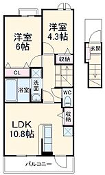 ライツェント・ローゼ 2LDKの間取図画像