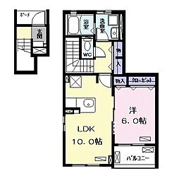 ファインアヴェニューサイドＢ 2階1LDKの間取り