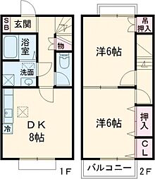 ベルヴェデール 1階2DKの間取り