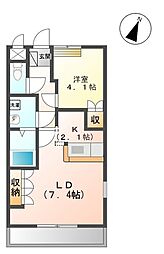 グランディール高坂 1階1LDKの間取り
