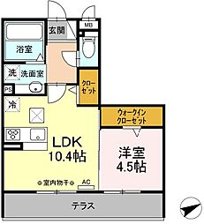 近鉄湯の山線 中川原駅 徒歩11分の賃貸アパート 1階1LDKの間取り