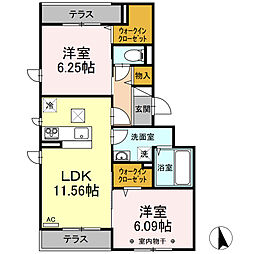 京王相模原線 若葉台駅 徒歩21分の賃貸アパート 1階2LDKの間取り