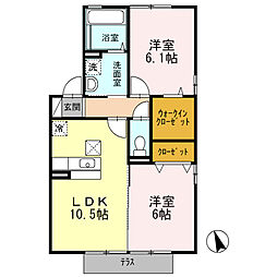 フロレスタ西館 1階2LDKの間取り