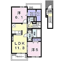 カーフヒルズ1 2LDKの間取図画像