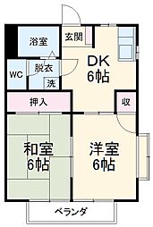 コーポラス見川　C棟 2階2DKの間取り