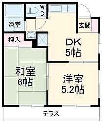 フェリース大久保 2階2DKの間取り