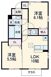 ランプリール　Ｂ 1階2LDKの間取り