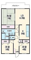 JR武蔵野線 船橋法典駅 徒歩13分の賃貸マンション 6階3LDKの間取り