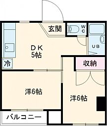 サンライズコーポ町田 1階2DKの間取り