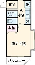 メゾンドＡII 5階1Kの間取り