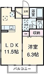 コンフォート毛呂山 2階1LDKの間取り