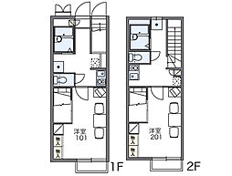 レオパレス三丁田 2階1Kの間取り
