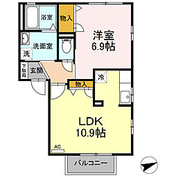 サニーコート保見南山　B棟 2階1LDKの間取り