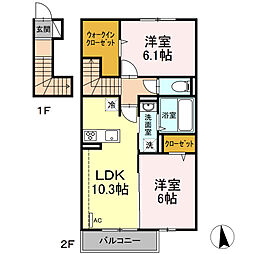 エピナール21　B棟 2階2LDKの間取り