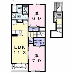 メゾンドシュエット2 2LDKの間取図画像