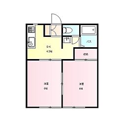 リーブルＣ 2階2DKの間取り