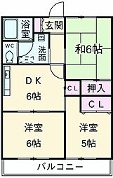 リーベンハイム中野木Ａ 202 2階3DKの間取り