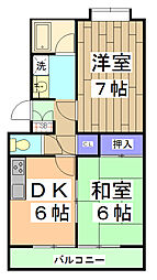 JR山陰本線 二条駅 徒歩9分の賃貸マンション 2階2DKの間取り