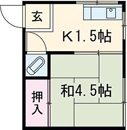 朝日荘 2階1Kの間取り