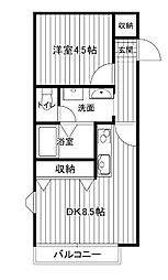 ヒルグレイス久が原 2階1DKの間取り