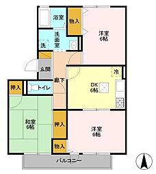 フレマリール鎌ヶ谷　Ｂ 2階3DKの間取り