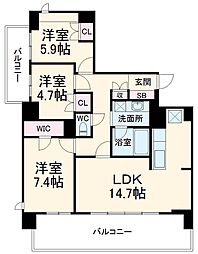 JR京浜東北・根岸線 大宮駅 徒歩10分の賃貸マンション 11階3LDKの間取り