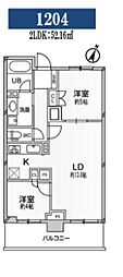 JR京浜東北・根岸線 大宮駅 徒歩8分の賃貸マンション 12階2LDKの間取り