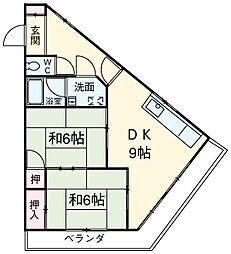 木村ビル 3階2DKの間取り