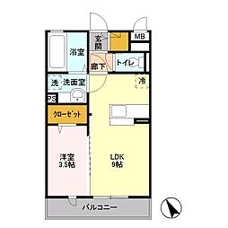 サンローズ 3階1LDKの間取り