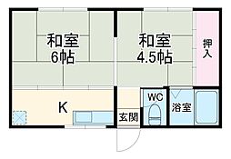 岡部マンション 2階2Kの間取り