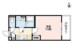 ガーデンフォレスト 2階1Kの間取り