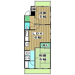 コーポラス桂 2階2LDKの間取り