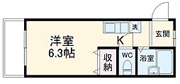アムール湘南 1Kの間取図画像