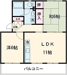 ポプラヶ丘コープ5号棟 4階2LDKの間取り