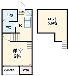 名鉄常滑線 豊田本町駅 徒歩4分の賃貸アパート 2階1Kの間取り
