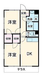 東武野田線 塚田駅 徒歩7分の賃貸アパート 1階2DKの間取り
