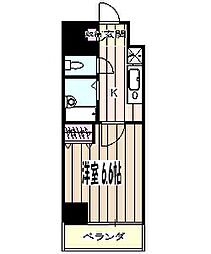 JR総武線 船橋駅 徒歩9分の賃貸マンション 6階1Kの間取り